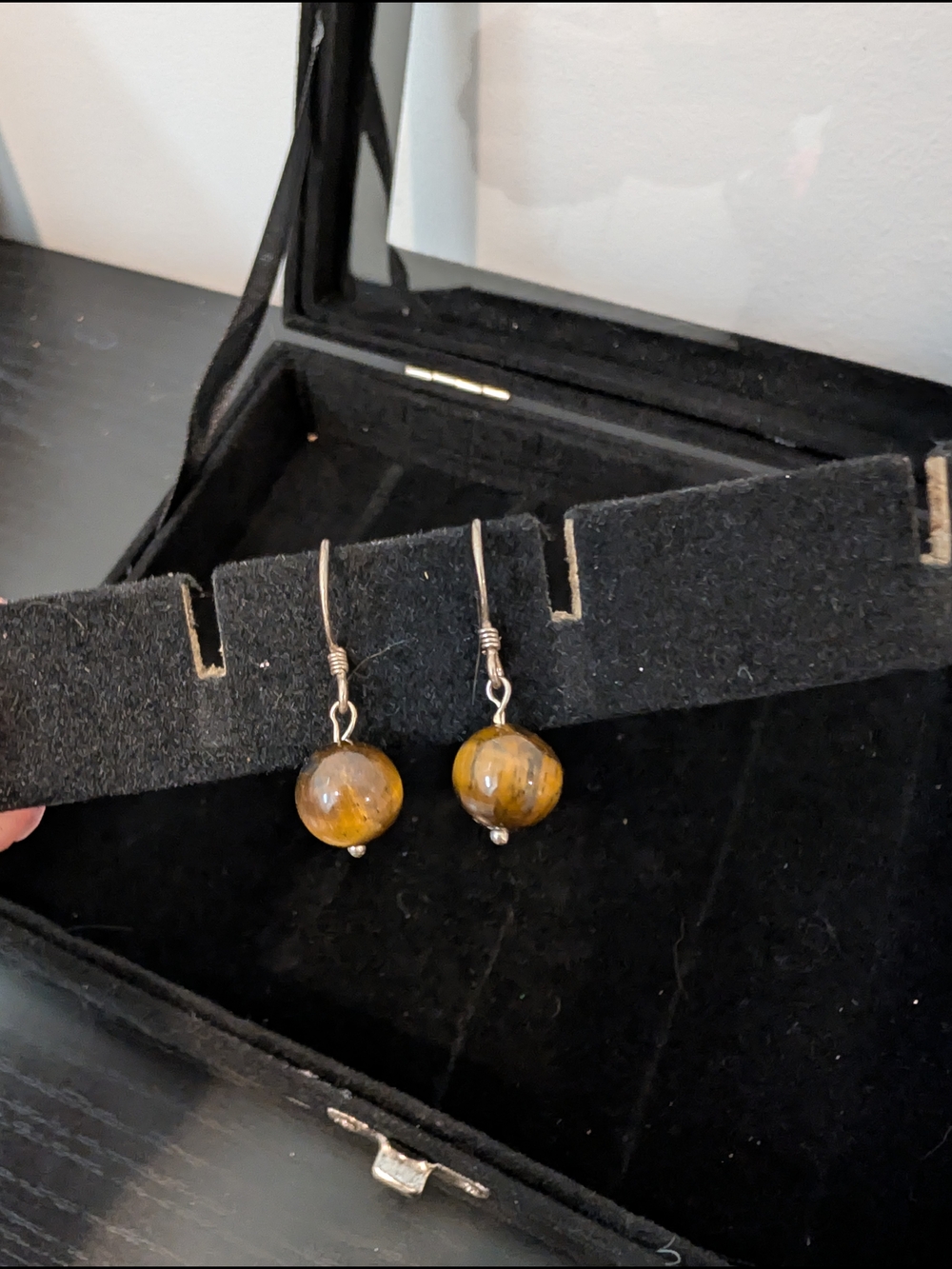 Brown-Orange Tigers Eye Bead Drop Earrings - Picture 1 of 5